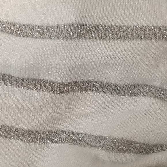 🆕WHBM | Striped Silver & White Key Hole Sweater Blouse Size Small - Picture 10 of 11